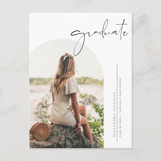 Boho Minimalistisch Calligraphy Arch Foto Abschlus Einladungspostkarte (Vorderseite)
