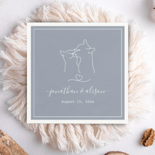 Boho Minimalistisch Dusty Blue Cat Verlobung Weddi Serviette