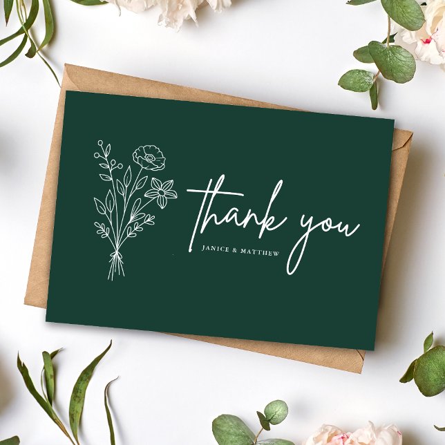 Boho Minimalistisch Emerald Wedding Vielen Dank Postkarte (Boho minimalist emerald thank you postcard shares heartfelt gratitude with a rich personalized touch)