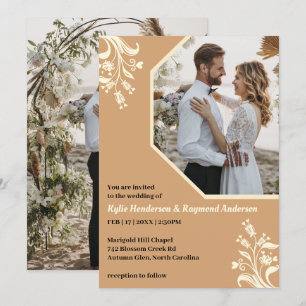 Boho Minimalistisch Floral Buff Wedding Einladung