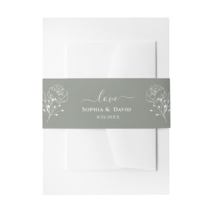 Boho Minimalistisch Floral Sage Green Monogram Wed Einladungsbanderole