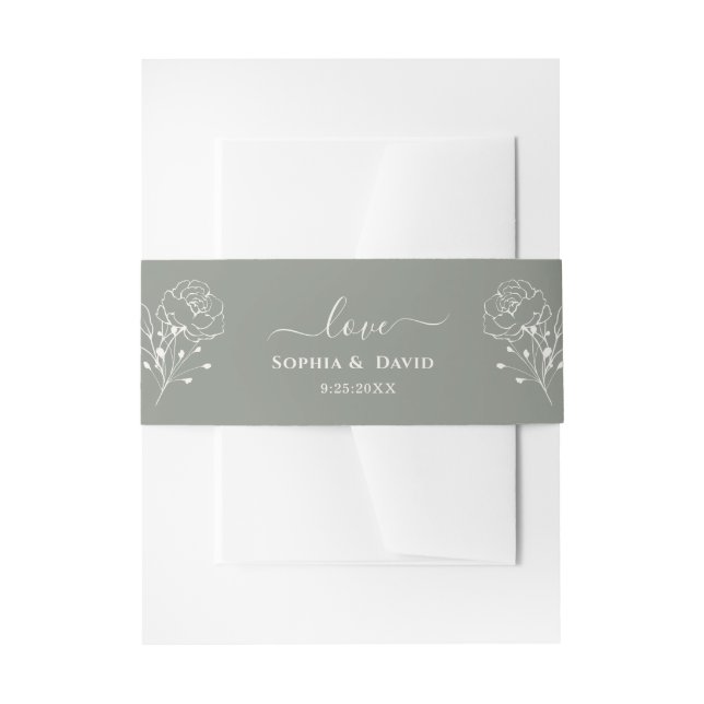 Boho Minimalistisch Floral Sage Green Monogram Wed Einladungsbanderole (Vorderseite Beispiel)