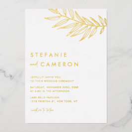 Boho Minimalistisch Foliage Leaf Wedding Folieneinladung