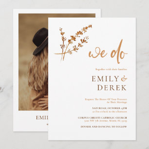 Boho Minimalistisch Foto Burnt Orange Floral Weddi Einladung