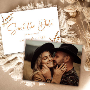 Boho Minimalistisch Foto Orange Floral Wedding Einladung