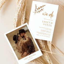 Boho Minimalistisch Foto Orange Floral Wedding Einladung