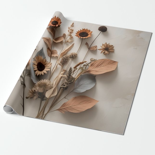 Boho Minimalistisch getrocknete Blumenkunst Printw Geschenkpapier (Ungerollt)