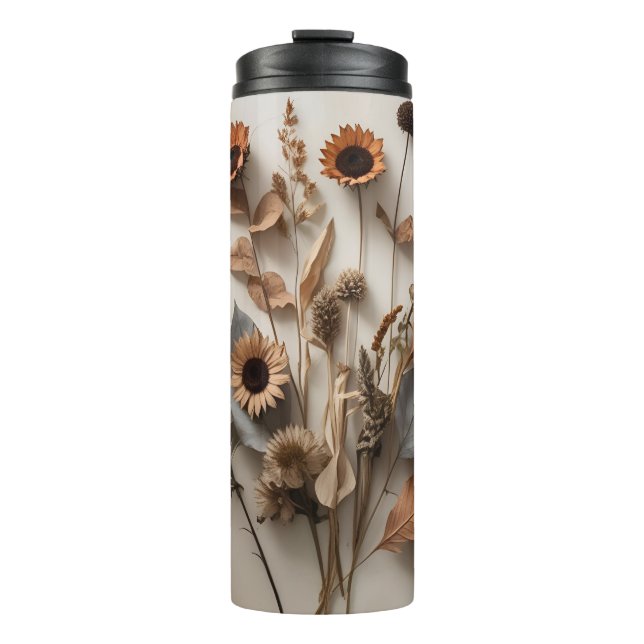 Boho Minimalistisch getrocknete Blumenkunst Printw Thermosbecher (Vorderseite)