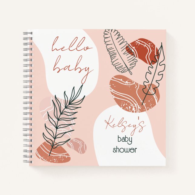 Boho Minimalistisch Hello Baby Dusche Blush Gästeb Notizbuch (Vorderseite)