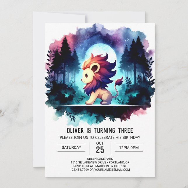 Boho Minimalistisch Lion Birthday Einladung (Vorderseite)