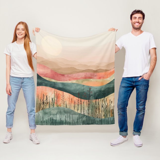 Boho Minimalistisch Mountain - Erthy Nature Inspir Fleecedecke (Beispiel)