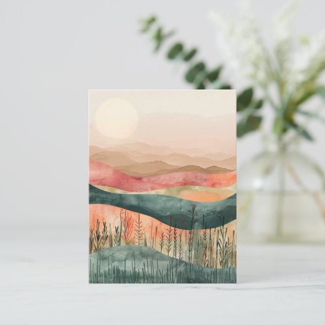 Boho Minimalistisch Mountain - Erthy Nature Inspir Postkarte (Stehend Vorderseite)