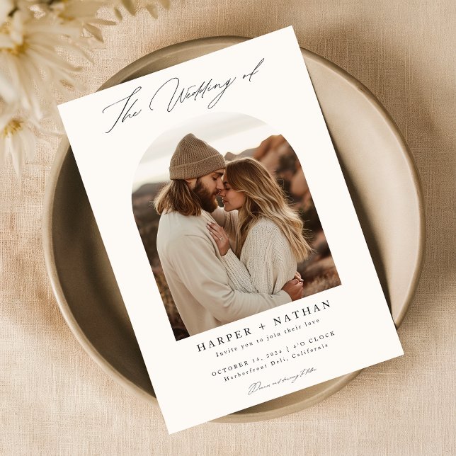 Boho Minimalistisch QR Code Foto Wedding Einladung (Von Creator hochgeladen)