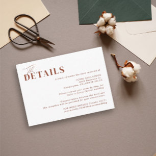 Boho Minimalistisch Rust Terracotta Hochzeit Detai Begleitkarte