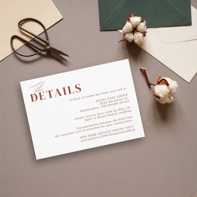 Boho Minimalistisch Rust Terracotta Hochzeit Detai Begleitkarte (Von Creator hochgeladen)