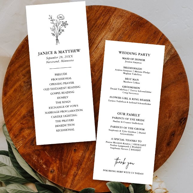 Boho Minimalistisch Simple Elegant Wedding Program (Minimalist simple elegant wedding program keeps guests informed with a refined personalized touch)