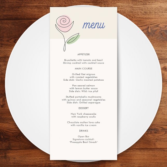 Boho Minimalistisch Spring Floral Wedding Menükarte (Von Creator hochgeladen)