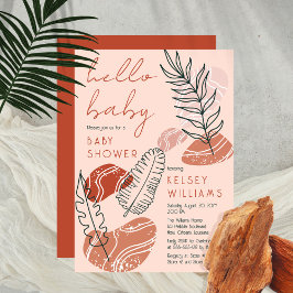 Boho Minimalistisch Terracotta Blush Hello Baby Du Einladung
