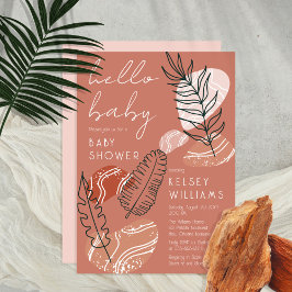 Boho Minimalistisch Terracotta Blush Hello Baby Du Einladung