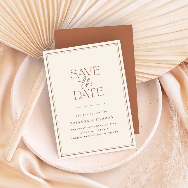 Boho Minimalistisch Terracotta Save the Date Karte (Von Creator hochgeladen)