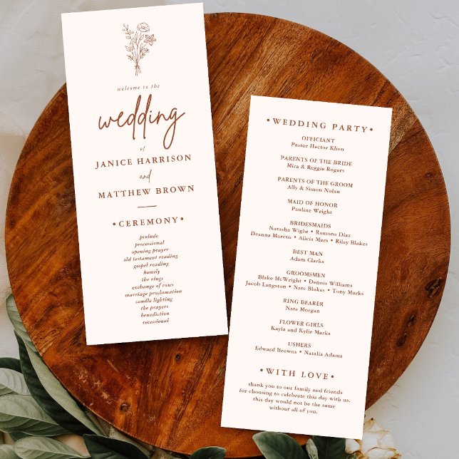 Boho Minimalistisch Terracotta Wedding Program (Boho minimalist terracotta wedding program guides guests clearly with a warm personalized touch)