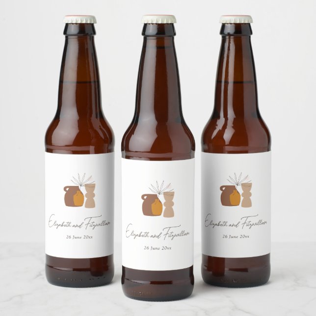 Boho Minimalistisch Vases Wedding Bierflaschenetikett (Flaschen)