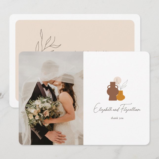 Boho Minimalistisch Vases Wedding Foto Dankeskarte (Vorne/Hinten)