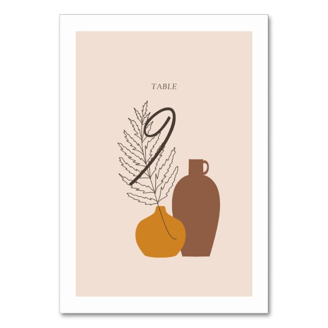 Boho Minimalistisch Vases Wedding Tischnummer Card (Vorderseite)