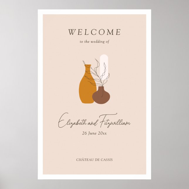 Boho Minimalistisch Vases Wedding Welcome Sign Pos Poster (Vorne)