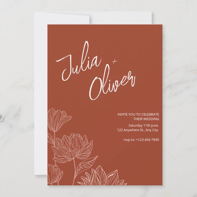 Boho Minimalistisch Wedding Floral Wedding Editabl Einladung (Vorderseite)
