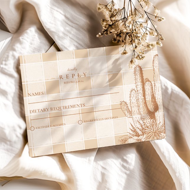 Boho Minimalistisch Western Wüste Wedding RSVP Karte (Von Creator hochgeladen)