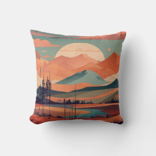 Boho Minimalistische Berglandschaft Design Kissen