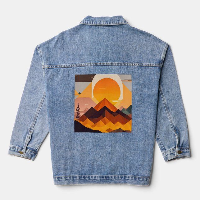 Boho Minimalistische Bergwelt Jeansjacke (Rückseite)