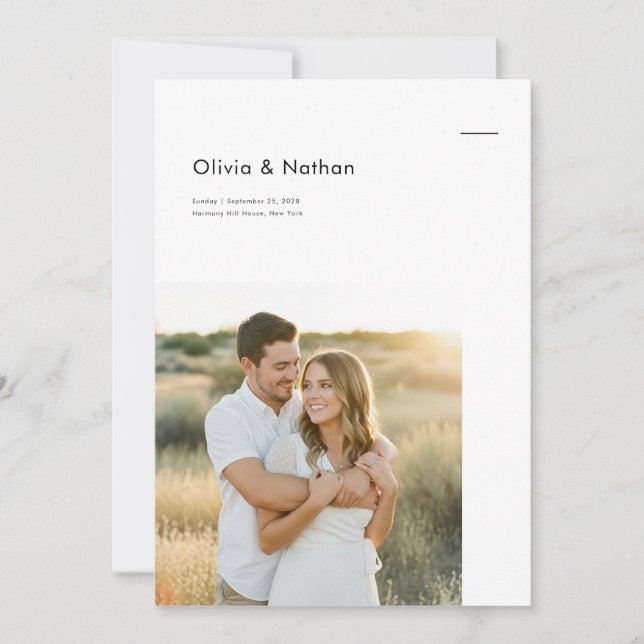 Boho-Minimalistische Foto-Hochzeit Einladung (Vorderseite)