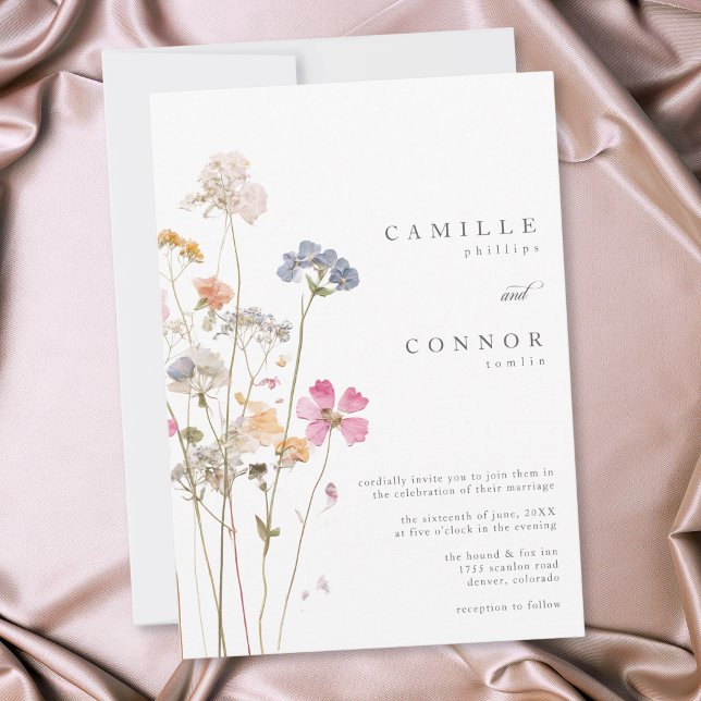 Boho Minimalistische Getrocknete Wildblumen Botani Einladung (Boho Minimal Pressed Wildflower Botanical Wedding Invitation)