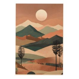 Boho Minimalistische Landschaft Berge Wälder Mauer Holzdruck