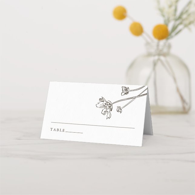 Boho Minimalistische Wildblume Wedding Platzkarte (Vorderseite)