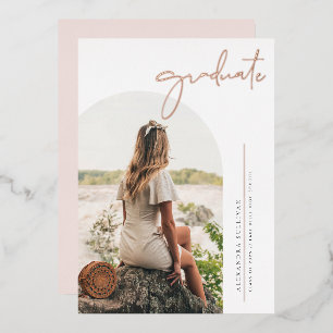 Boho-Minimalistischer Kalligrafie-Bogen-Foto-Absch Folieneinladung