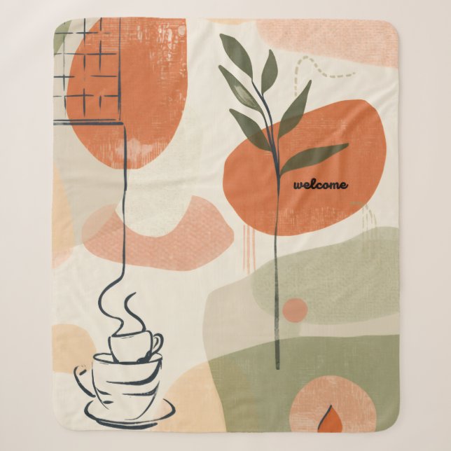 Boho-Minimalistischer Terrakotta-Vase-Blumenillust Sherpadecke (Vorderseite)