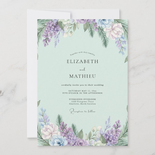 Boho-Mint-Amethyst-Wisterien-Hochzeit Einladung (Vorderseite)