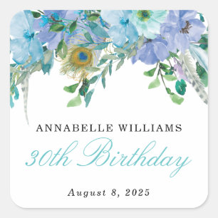 Boho Mint Floral Green Watercolor Geburtstag Quadratischer Aufkleber