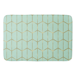 Boho Mint Green Hexagon Gold & Geometric Glam Badematte