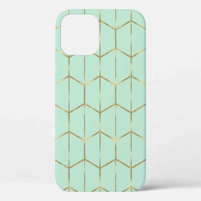 Boho Mint Green Hexagon Gold & Geometric Glam Case-Mate iPhone Hülle (Rückseite)