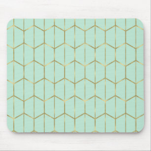 Boho Mint Green Hexagon Gold & Geometric Glam Mousepad