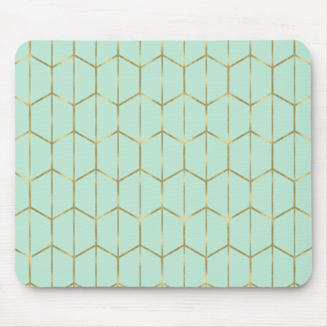 Boho Mint Green Hexagon Gold & Geometric Glam Mousepad (Vorne)