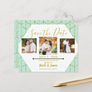 Boho Mint Green Hexagon Gold Geometric Rett Date
