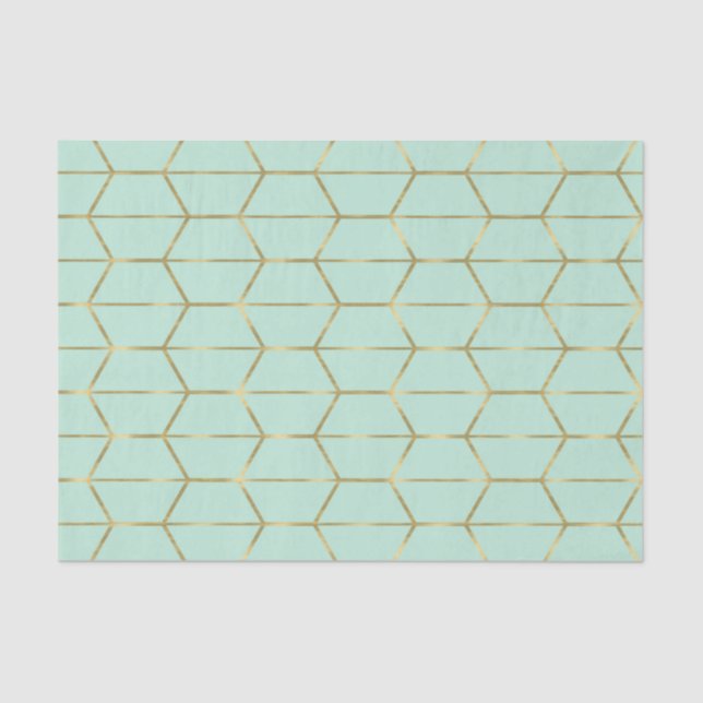Boho Mint Green Hexagon Gold Geometric Sweet 16 Seidenpapier (Vorderseite)
