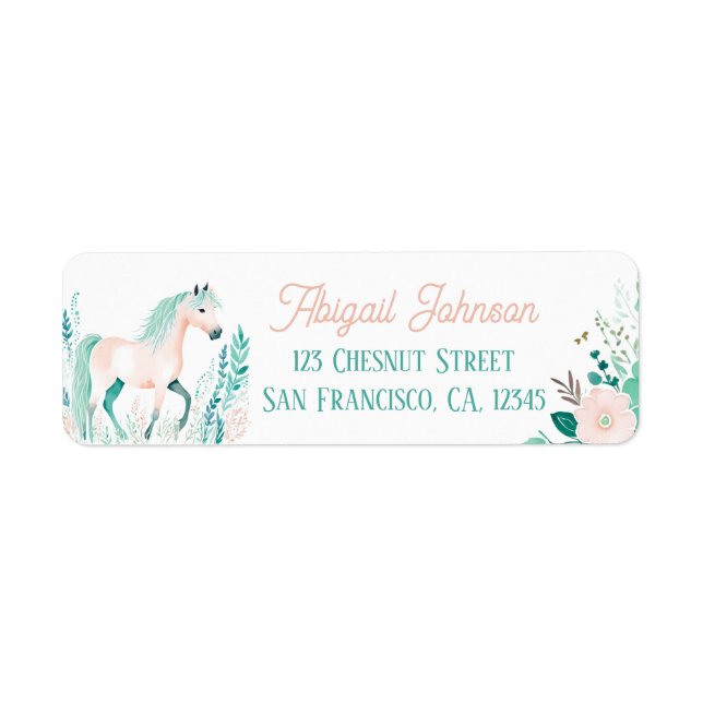 Boho Mint Green Horse Rücksendeadressen-Aufkleber (Vorne)