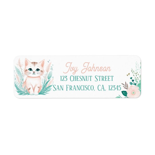 Boho Mint Green Kitten Rücksendeadressen-Aufkleber (Vorne)