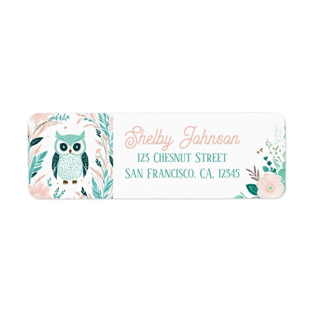 Boho Mint Green Owl Rücksendeadressen-Aufkleber (Vorne)